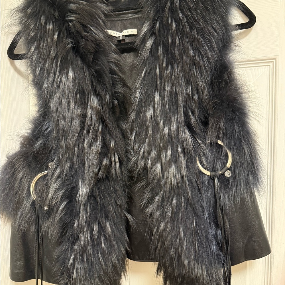 Tempo Paris Charcoal Fur Vest with Metallic Highlights